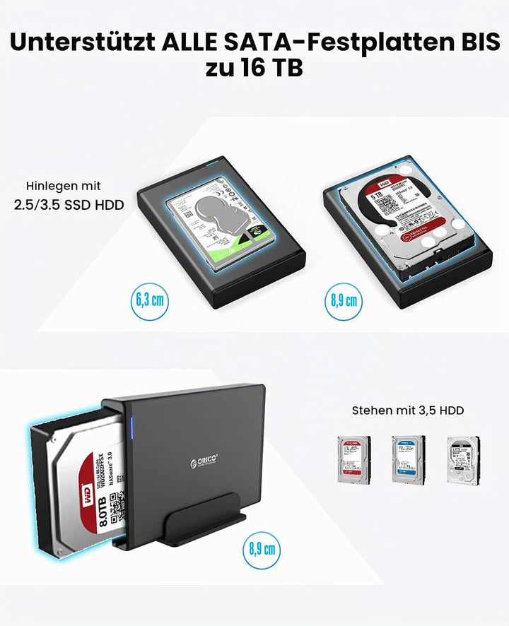 ORICO 3,5 Zoll Externes Festplattengehäuse mit Abnehmbarem Gehäuse USB 3.0 auf SATA 3.0 5Gbps für SA