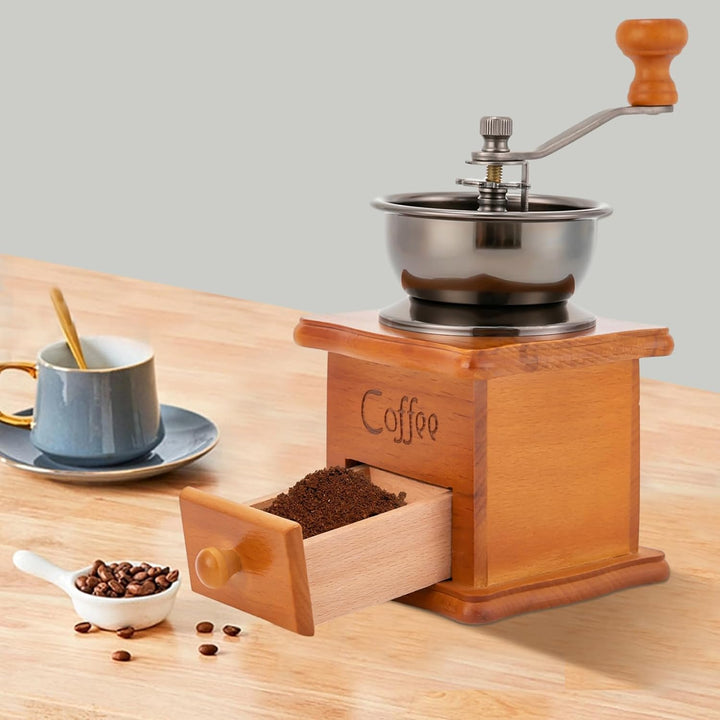 Kaffeemühle Manuelle Kaffeemühle im Vintage Design Kaffee Mühle mit Handkurbel und Holz Schublade Ha
