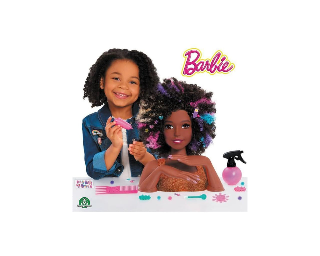 Barbie, Affro Style Frisierkopf, 27 Frisuren-Accessoires inklusive, Make-up ändert die Farbe, Spielz