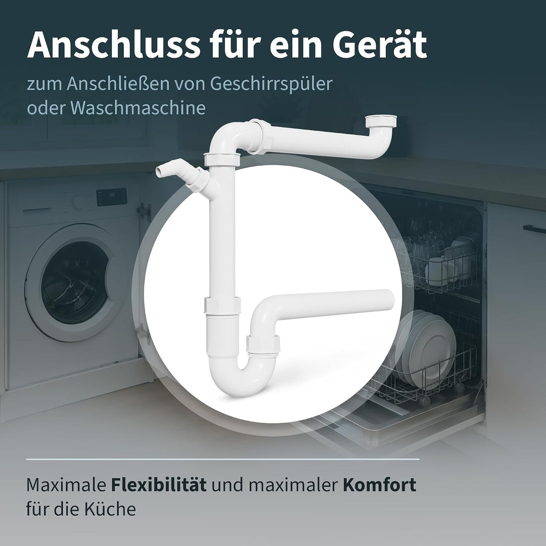 AQUADE Röhrengeruchsverschluss 1 1/2 Zoll Raumsparsiphon mit waagerechtem Abgang 40 mm und 1 Abwasse