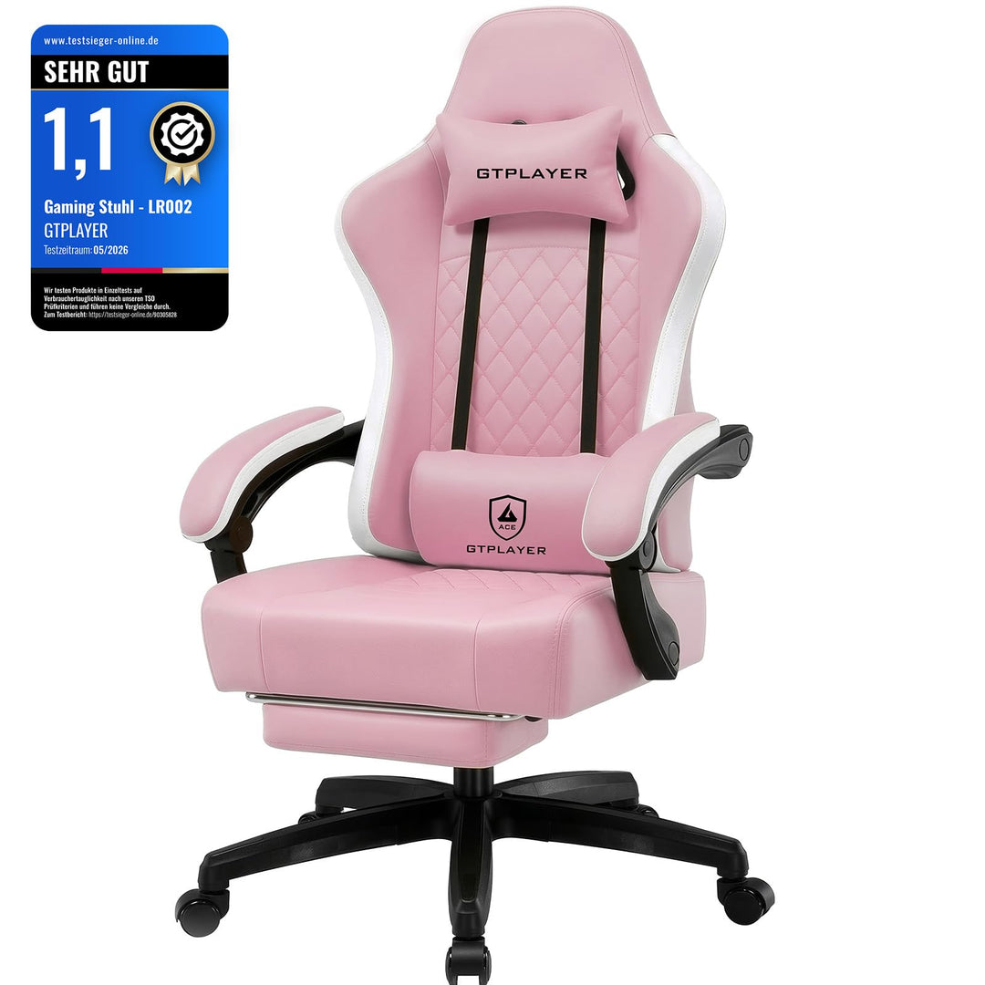 GTPLAYER Gaming Stuhl Ergonomischer Gaming Sessel Schreibtischstuhl Kunstleder, Federsitzkissen, Ver