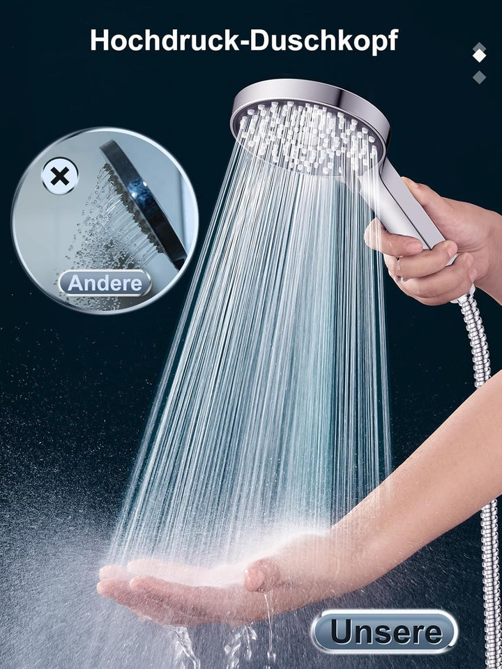 YEAUPE Duschkopf mit Schlauch 1,6m, 6 Strahlarten Duschbrause, Hochdruck Dusche Sparduschkopf, Handb
