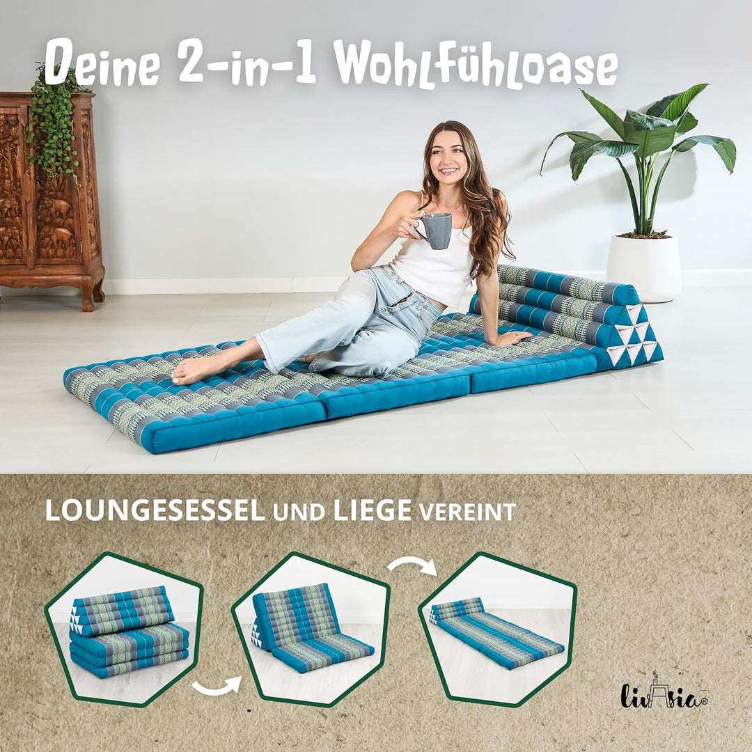 livasia Thaikissen 3 Auflagen für Paare XXL - 190x80x8cm - Dreieckskissen Klappmatratze, extrabreit
