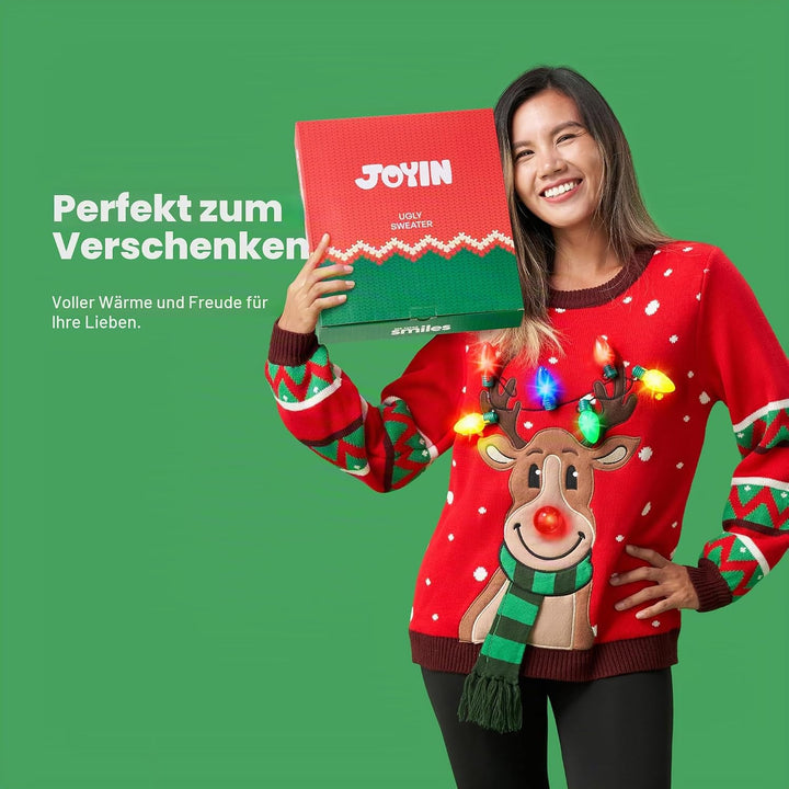 JOYIN Damen LED Beleuchtete Rentier Hässliche Weihnachtspullover Damen mit Integrierten Leuchtmittel