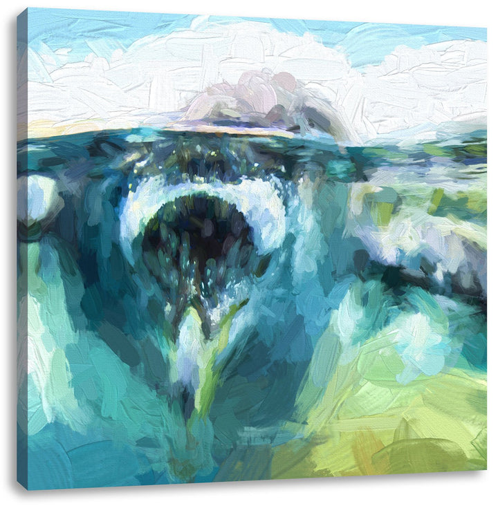 Pinguin im Wasser Pinsel Effekt, Format: 70x70 auf Leinwand, 70x70