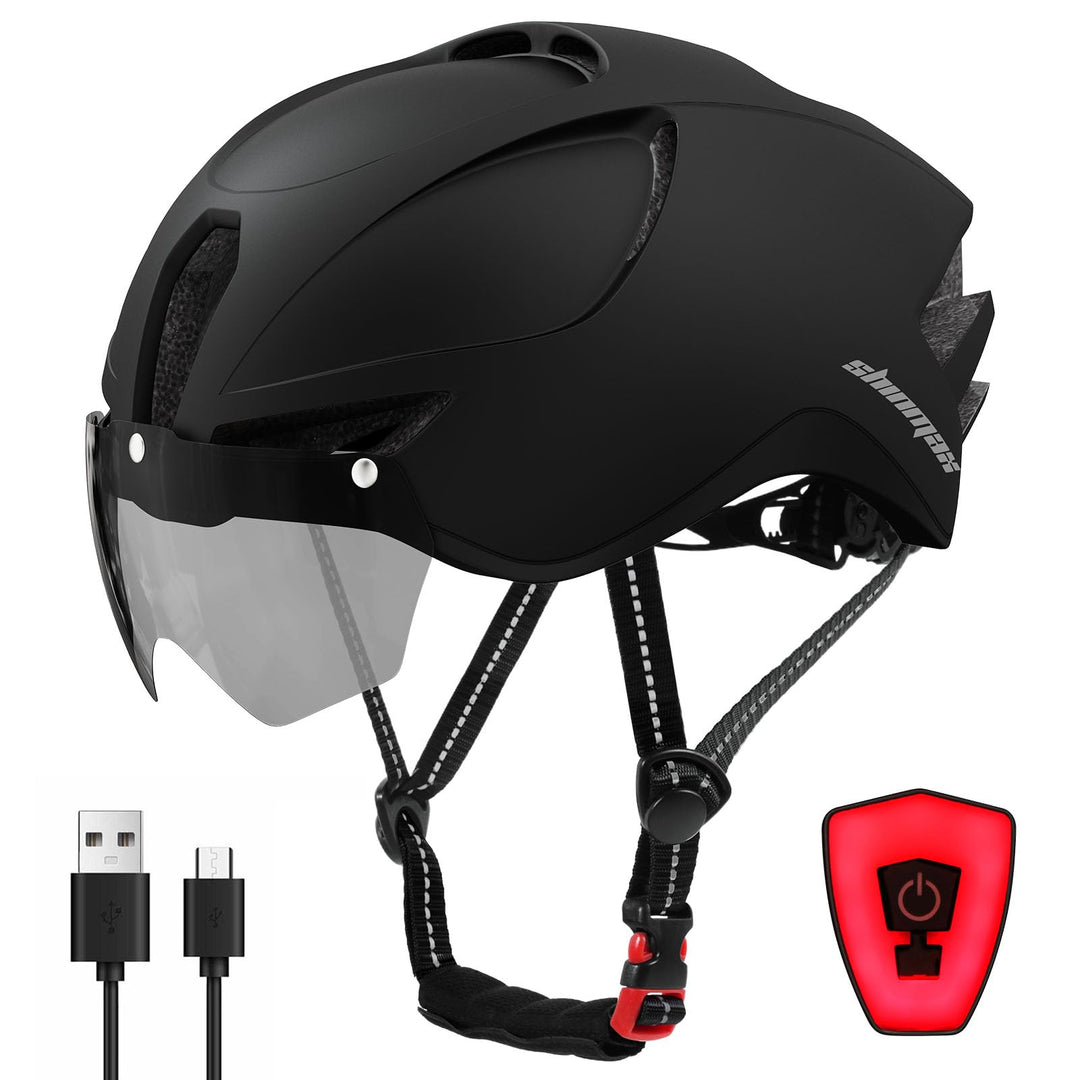 Shinmax Fahrradhelm Herren Damen mit Licht USB-Aufladung Fahrradhelm mit Visier Magnetische Abnehmba