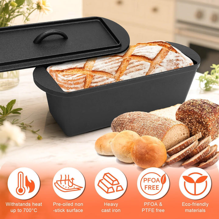 GFTIME Gusseisen Topf 36cm Brot Backen, Brotbackform mit Deckel - Robuste Brotbackform mit Deckel -