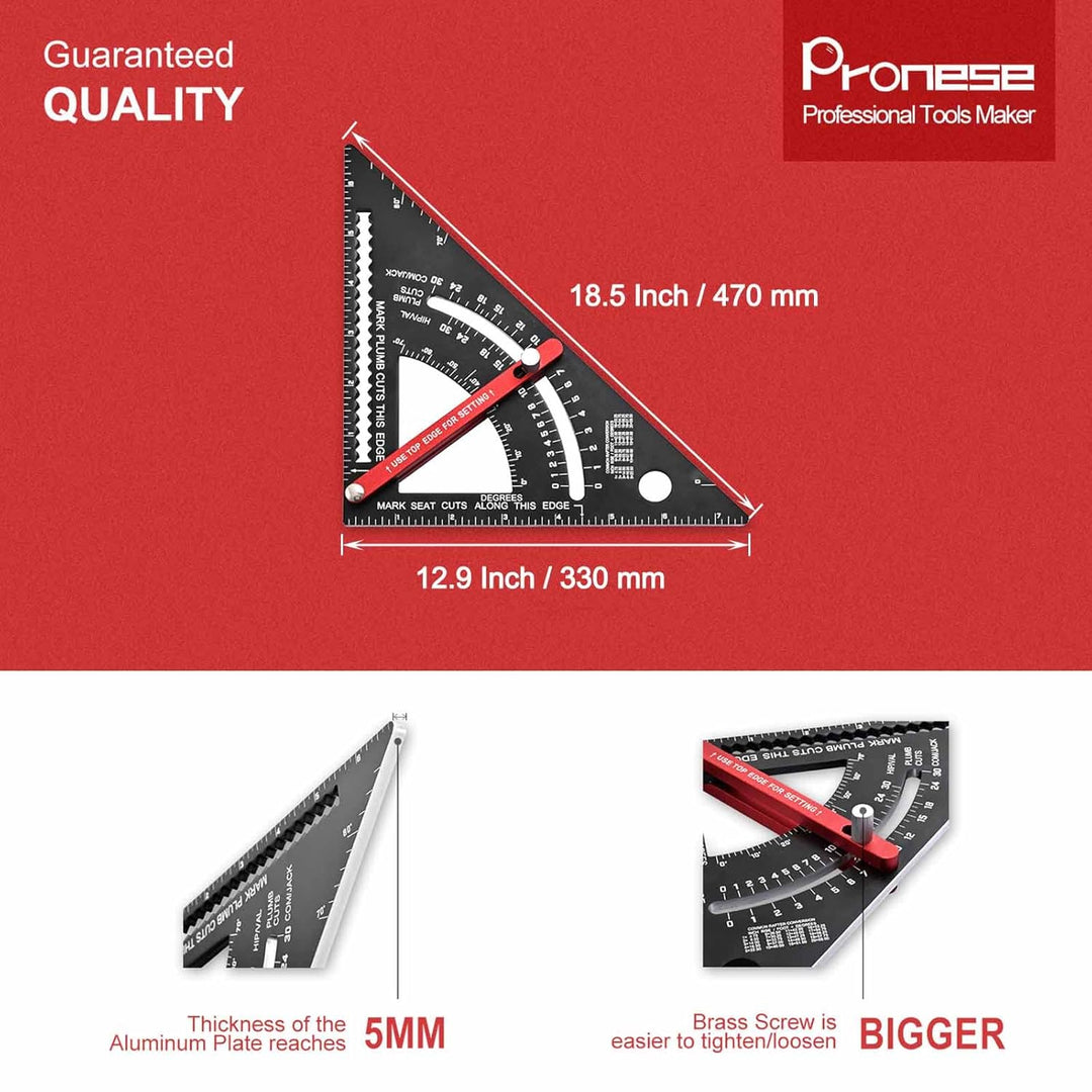 Pronese Verstellbares Dachviereck 30.5 cm, Aluminiumlegierung, Drehradren-Quadrat, metrisches und im