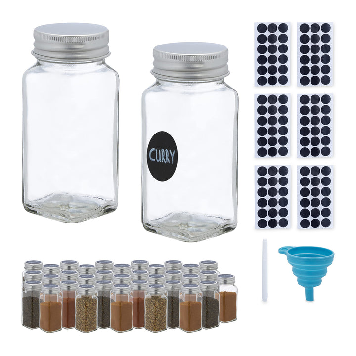 Relaxdays Gewürzgläser 36er Set, Streueinsatz, Gewürzdosen Glas, 120ml, inkl. Etiketten, Stift & Tri