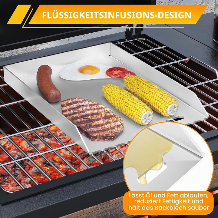Froadp Edelstahl Grillplatte | 30x40x4cm Universal BBQ Plancha mit Ölrinne | BBQ Plancha für Gas- &amp;