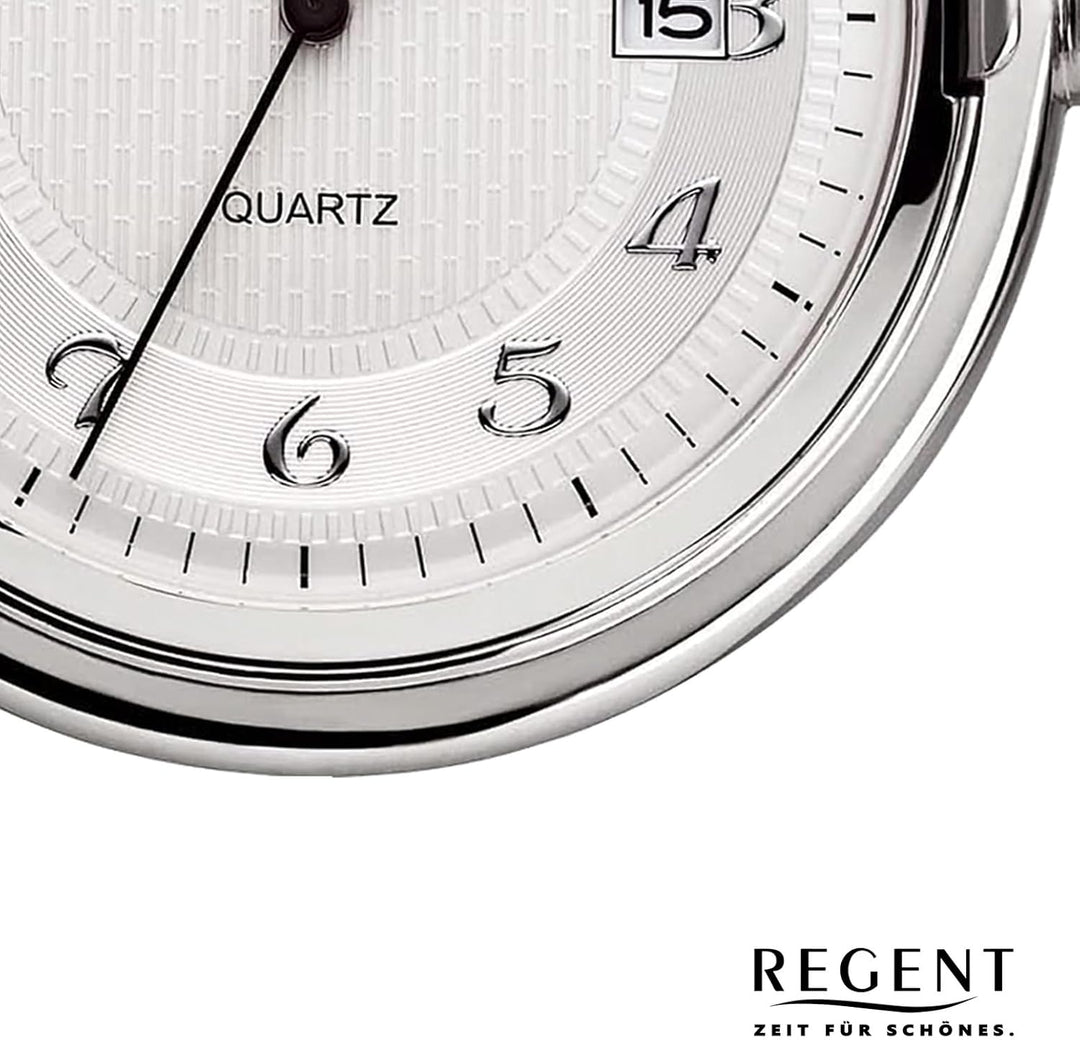 REGENT Herren Taschenuhr Savonnette Klappdeckel 43 MM Durchmesser Quarz Weisses Zifferblatt mit Datu