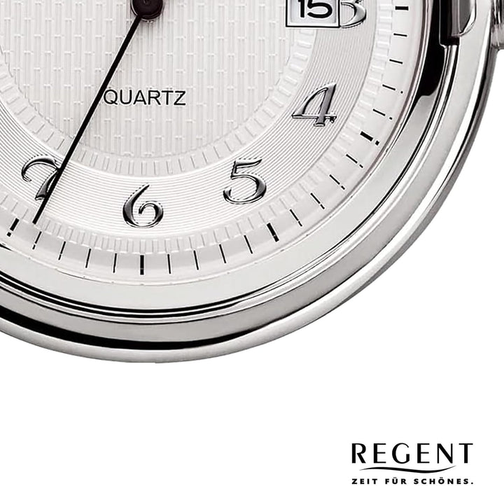 REGENT Herren Taschenuhr Savonnette Klappdeckel 43 MM Durchmesser Quarz Weisses Zifferblatt mit Datu