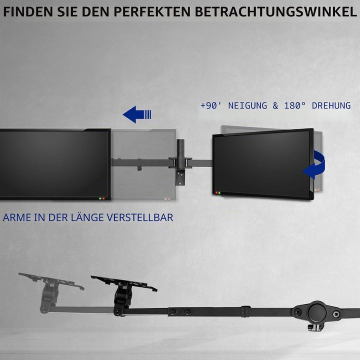 VIVO Premium Dual 53,3 bis 32 Zoll LCD LED Monitor Wandhalterung, robuste Teleskoparme, bündige Wand