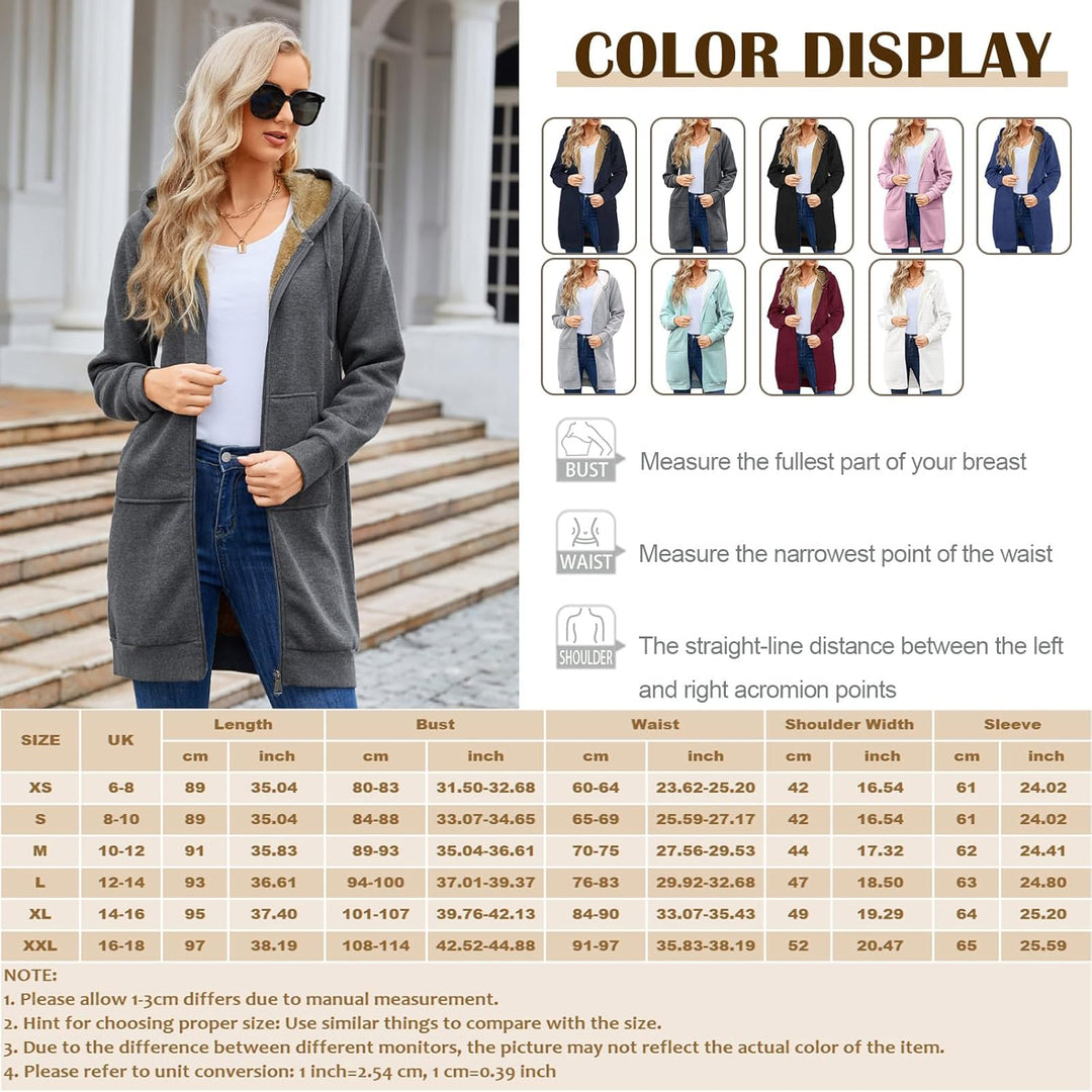 RITOSTA Damen Hoodie Fleecejacke Kapuzenjacke mit Zip Winterjacke Lang Sweatjacke Warme Plüschjacke