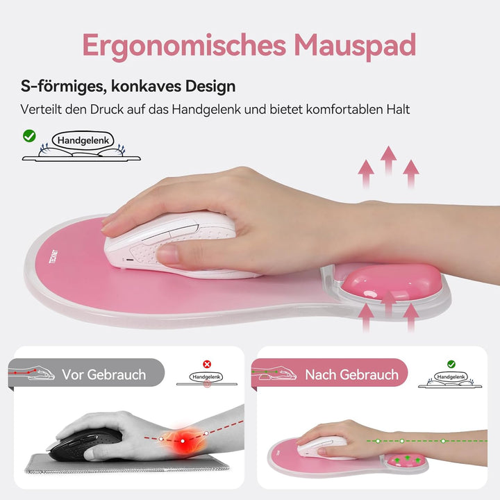 TECKNET Mauspad mit Gelkissen Foam Mousepad Ergonomisches Wasserdicht Komfort Mausmatte mit Handgele