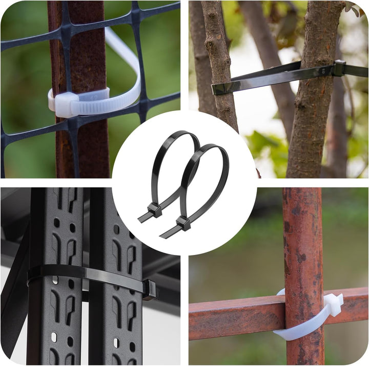 Armpow 50 Stück robuste Nylon-Kabelbinder, 9 x 450 mm, 80 kg, Schwarz/Weiss, langlebig, UV-beständig