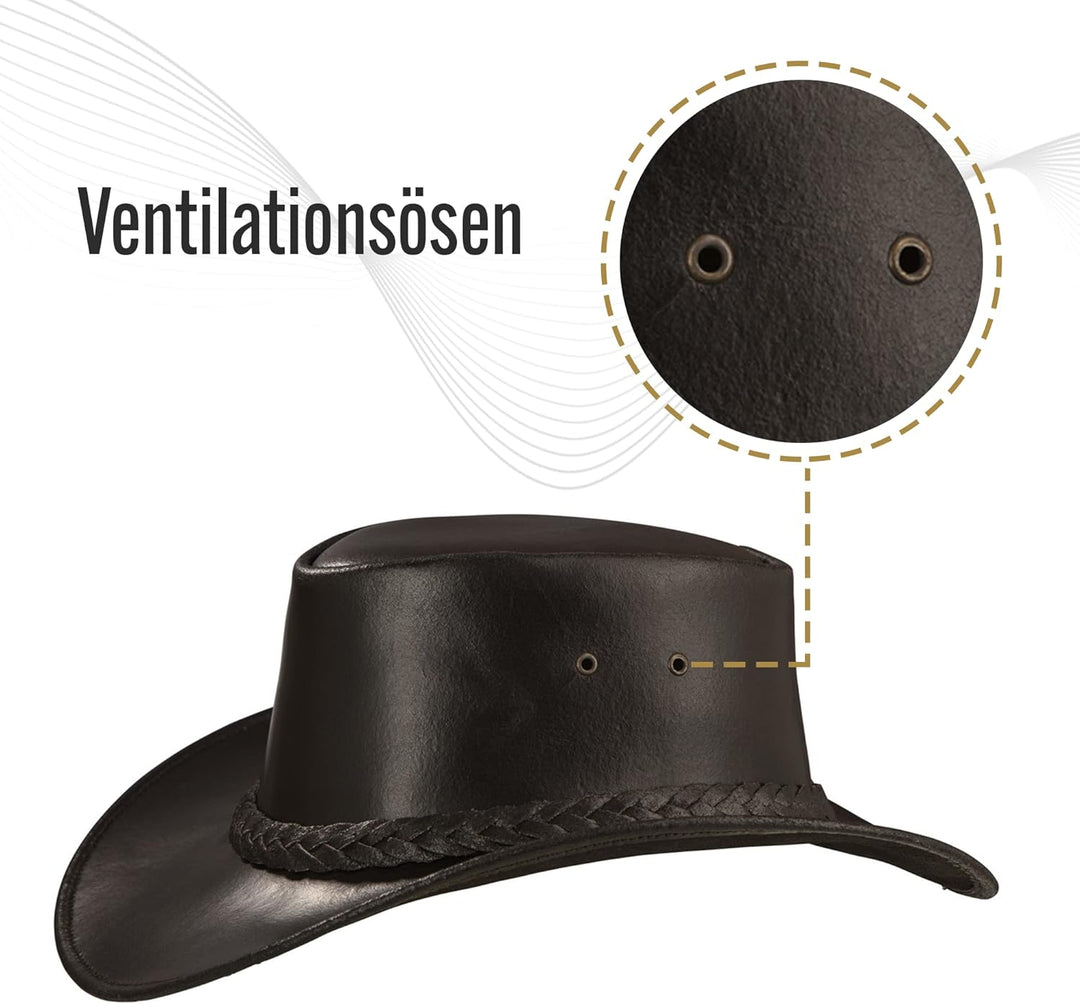 Perth Western Cowboy Reiten Leder Sonnen Hut in versch. Farben M Braun, M Braun