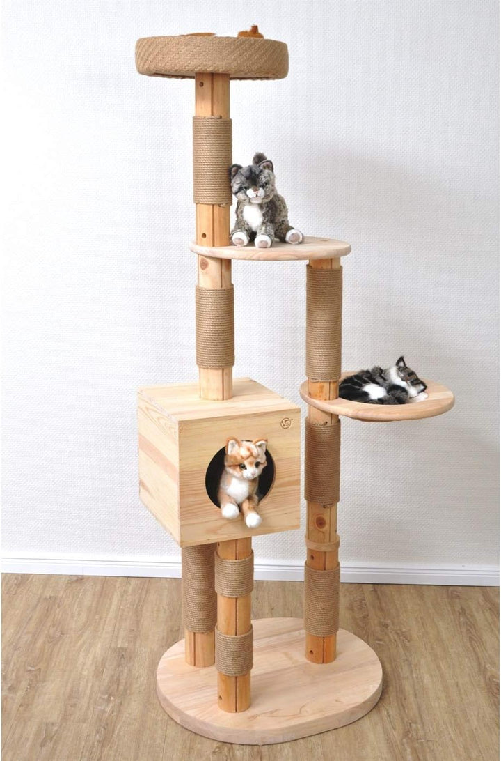 VOSS.PET Kratzbaum aus unbehandeltem Kiefernholz 1,63m, Simba, Katzenbaum, Kletterbaum, Katzenkratzb