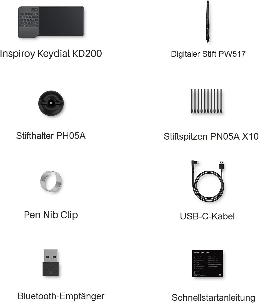 HUION Grafiktablett Inspiroy Keydial KD200 Bluetooth 5.0 8,9 x 5,6 Zoll Stifttablett kombiniert mit