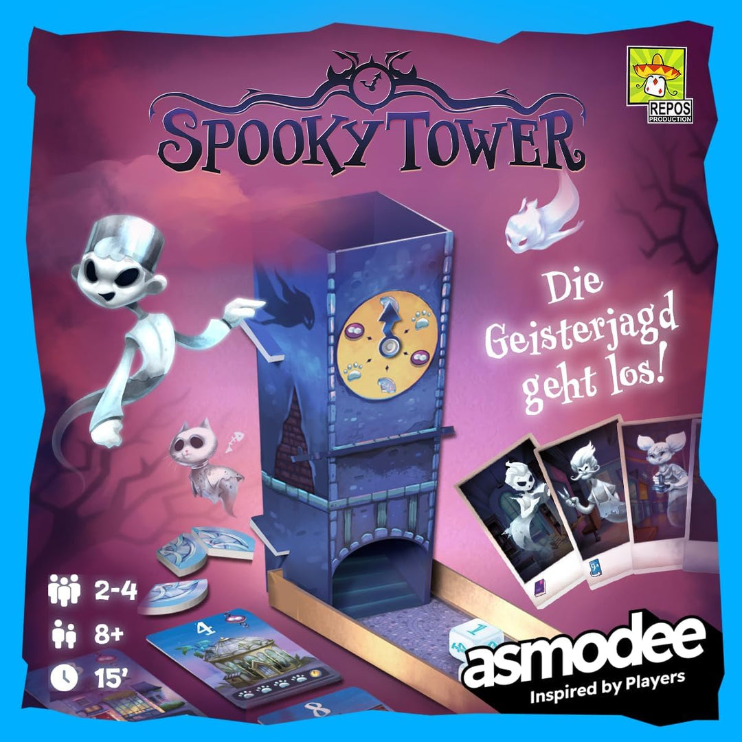 Asmodee, Spooky Tower, DE-Version, Kompetitives Familienspiel mit Geister-Thema für 2-4 Spieler ab 8