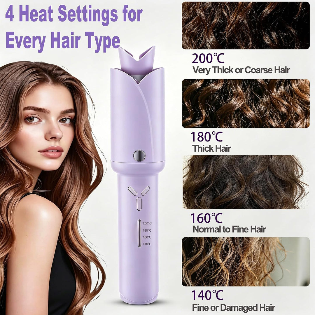 Automatischer Kabelloser Lockenstab – 8 Sek. Schnellcurl, 32mm Titan-Turmalin für Grosse Locken & Bo