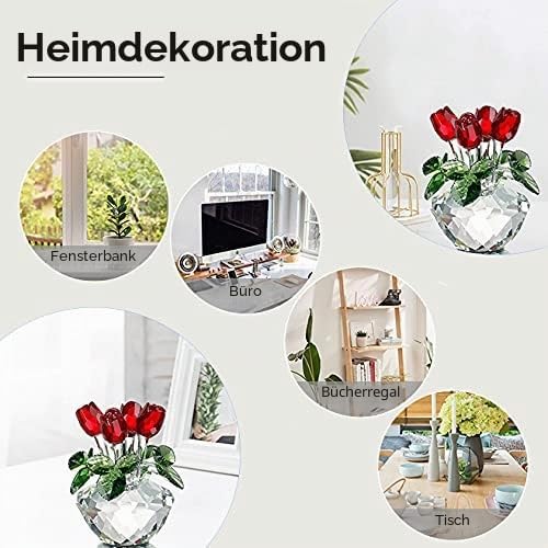 H&D Deko-Blumenstrauss aus Kristallglas rote Rosen mit Geschenkbox, Rot