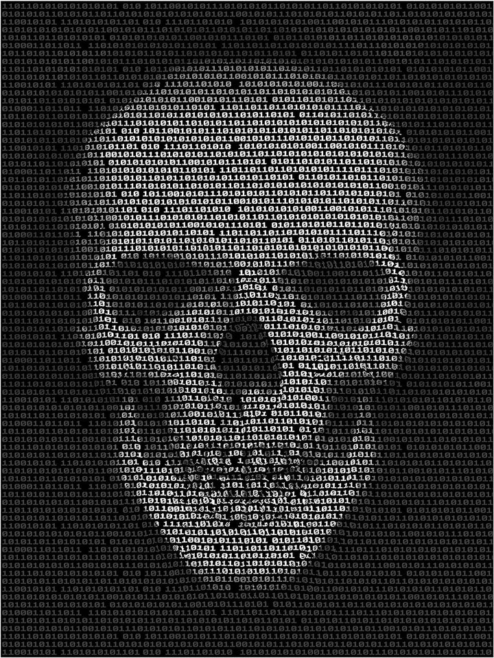 wandmotiv24 Totenkopf Wandbild aus Acrylglas, Grösse 100x75cm, Hochformat, Schädel Binär Code, Schwa