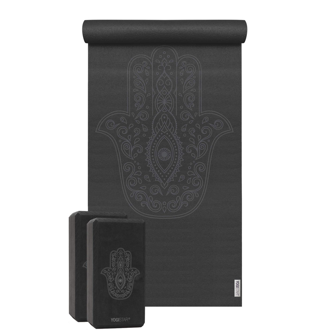 Yoga-Set Starter Edition - Hand of Fatima (yogamatte + 2 Yogablöcke) Schwarz, Schwarz