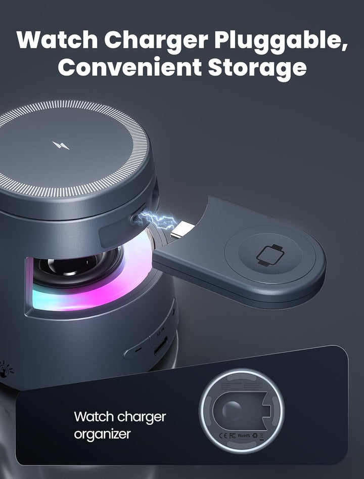 NEUTYPECHIC Bluetooth-Lautsprecher mit Induktionsladegerät 5-in-1, Schreibtischlampe, Halterung 65°