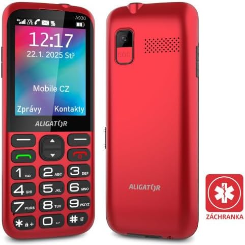 ALIGATOR AZA930R Senioren-Grosstasten 4G/LTE Handy mit SOS-Knopf und SOS Locator. Anwendung „Rettung