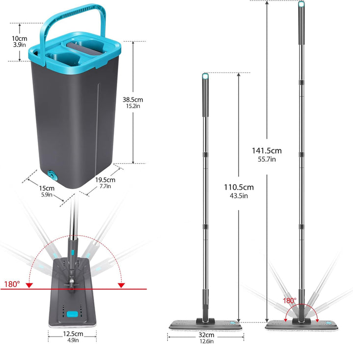 MASTERTOP Bodenwischer, Flach Mopp mit Eimer und 6 Mikrofaser Wischpads, Wischmopp und Putzeimer Set
