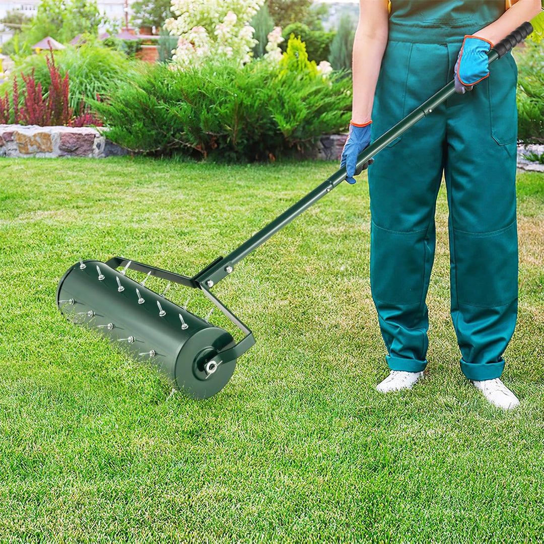 SOARS Rasenlüfter Walze, Rasenbelüfter mit 3,5cm Nägeln & Stiel, Handvertikutierer befüllbar, Garten