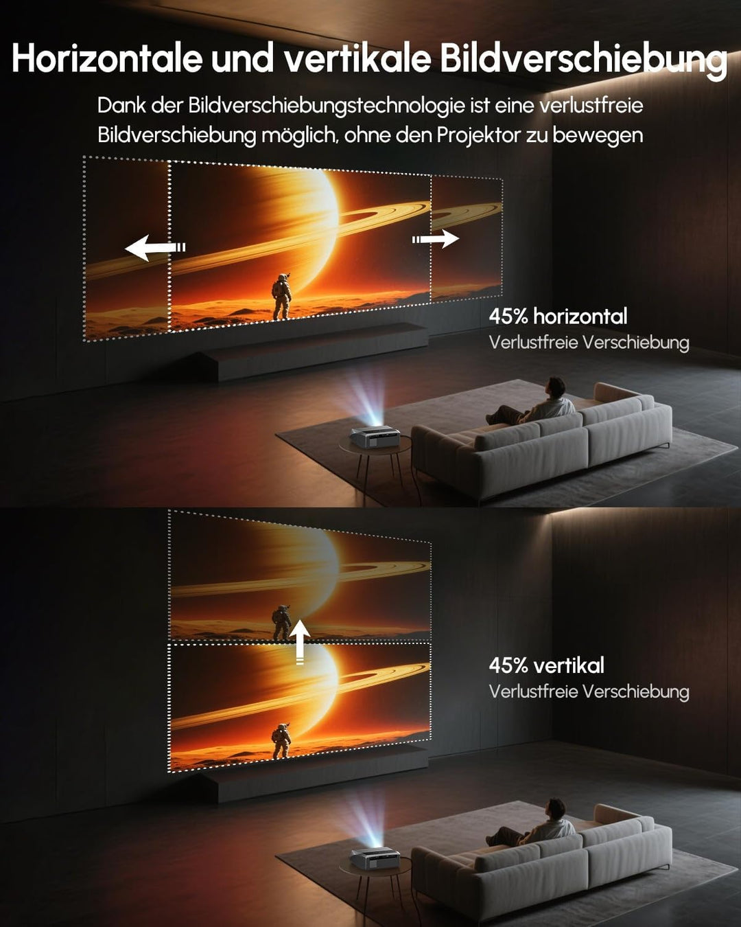 4K Smart Beamer Tageslicht mit Zertifizierten Apps, 2300 ANSI LED Projektor, DB-Audio, Autofokus, Wi