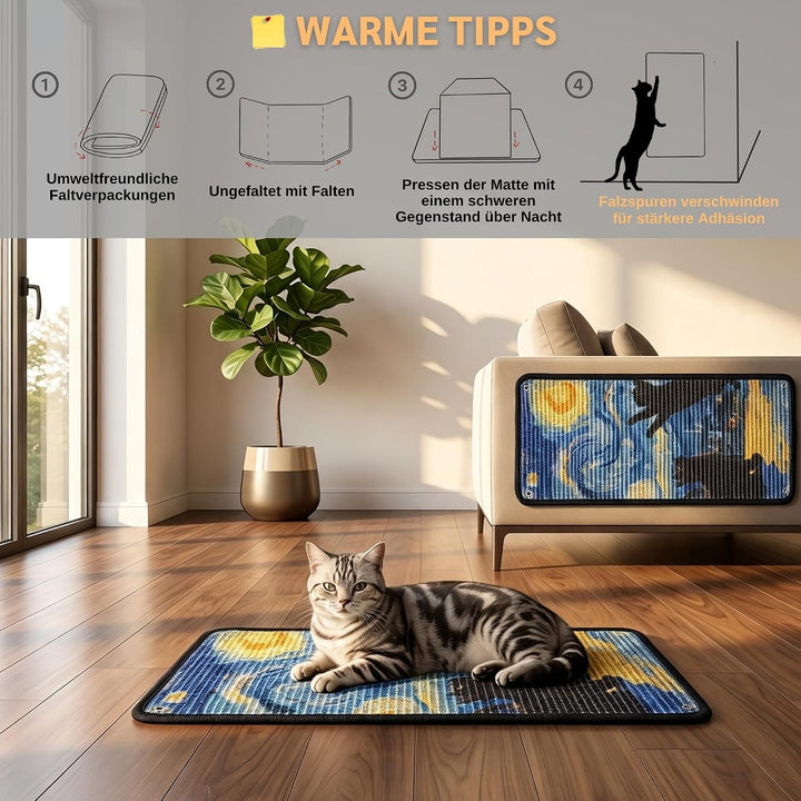 JanYoo 2 Stück Kratzmatte aus Sisal, Kratzmatte für Katzen, mit Klebeband, Katzenkratzmatte, Teppich