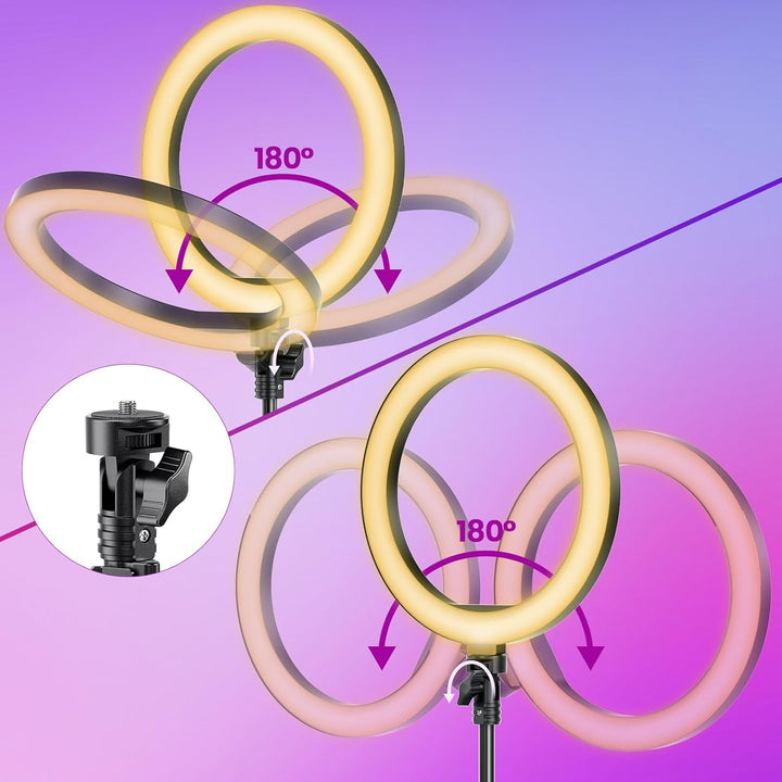 10 Zoll LED Ringlicht mit 61 Zoll Stativständer & Handyhalter, Dimmbare RGB Tischringlicht Handystat