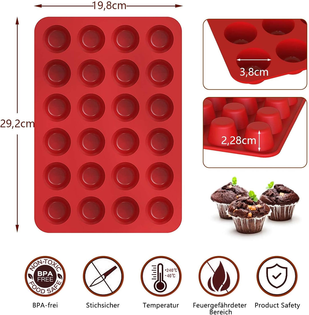 SILIVO Mini Muffinform Silikon für 24er - 2 Stück Mini Muffins Backform, Antihaft Klein Silikon Muff