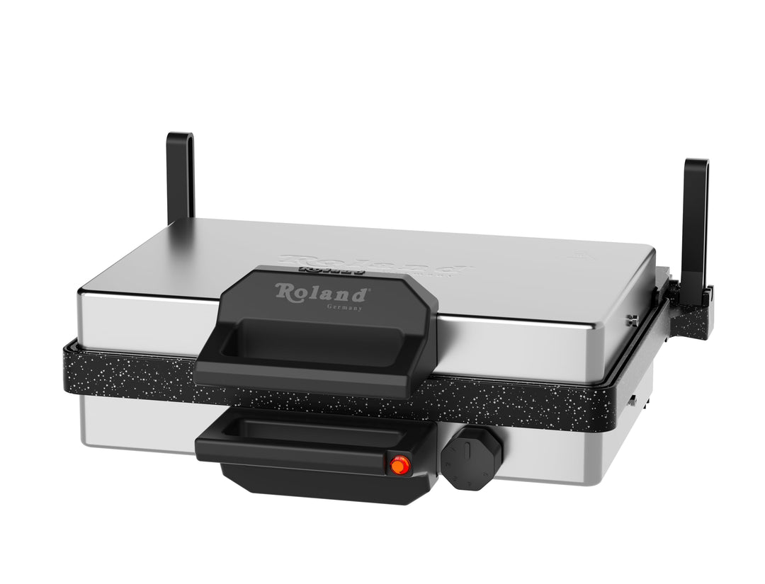 Roland Germany Multigrill, 2000W Elektro-Kontaktgrill, Schwarz, 340x220mm Grillplatten, 5-Stufen Tem