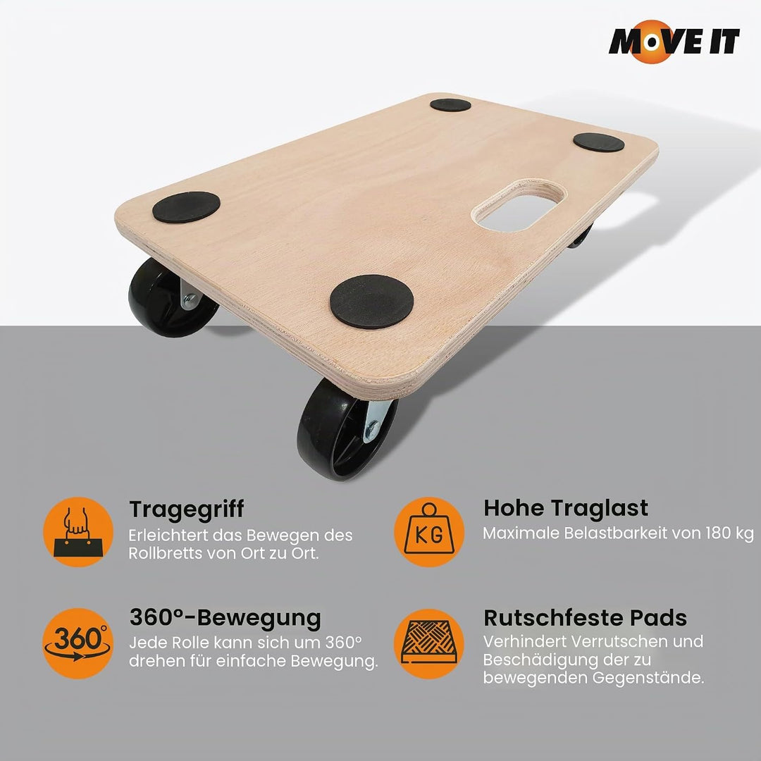 Move-It Plattformwagen mit Griffpolstern, robuster rutschfester Transportrollwagen zum Bewegen von M