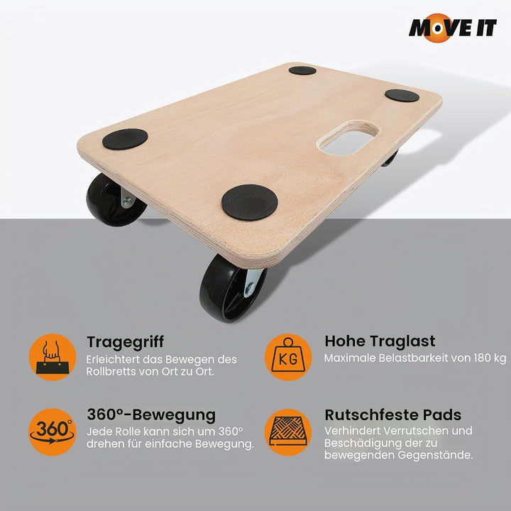 Move-It Plattformwagen mit Griffpolstern, robuster rutschfester Transportrollwagen zum Bewegen von M