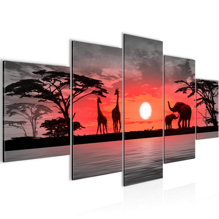 Runa Art Wandbilder Afrika Sonnenuntergang 5 Teilig Bild auf Vlies Leinwand Deko Wohnzimmer Schlafzi