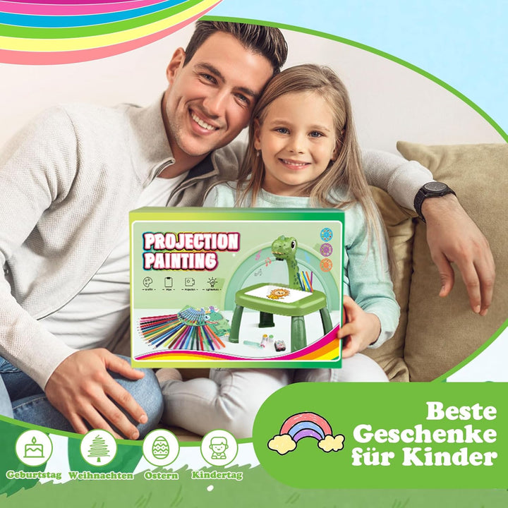 Dinosaurier Zeichenprojektor für Kinder mit 72 Mustern Kinder Projektor mit Bleistiften,Buntstiften,