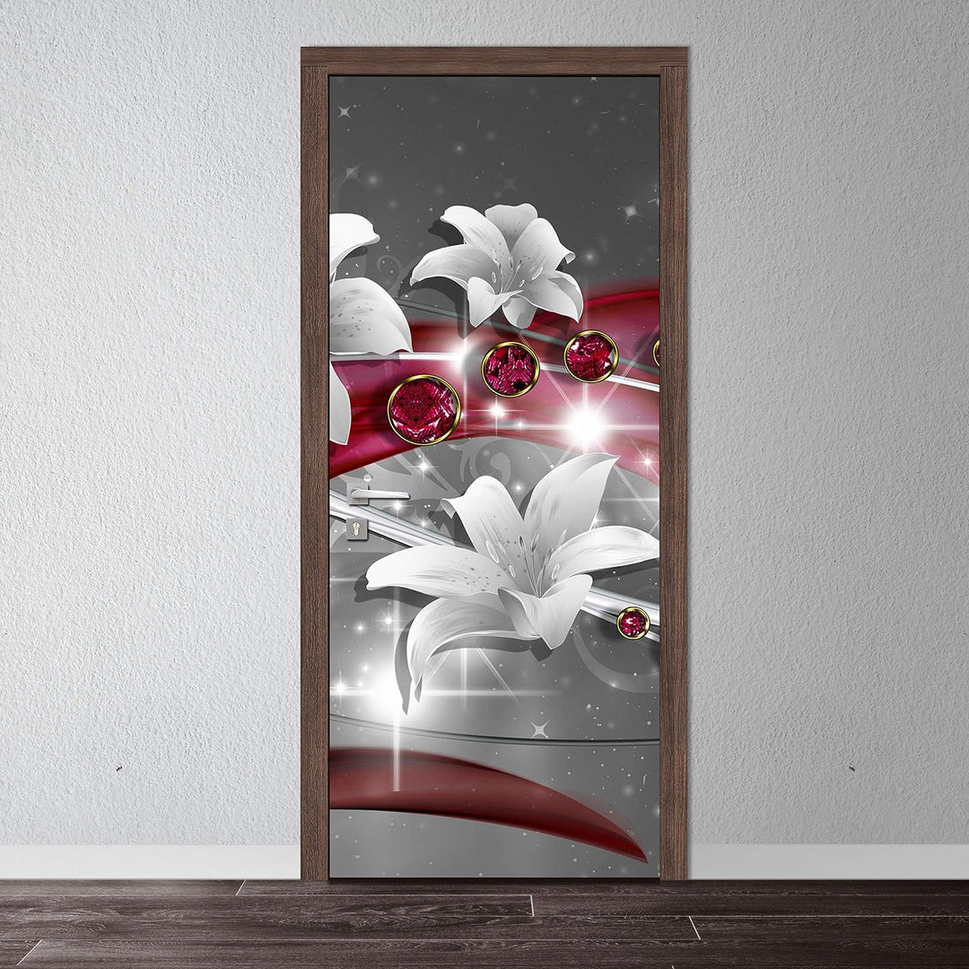 wandmotiv24 Türtapete Abstrakt Diamant Lilie 80 x 200cm (B x H) - Dekorfolie selbstklebend Sticker f