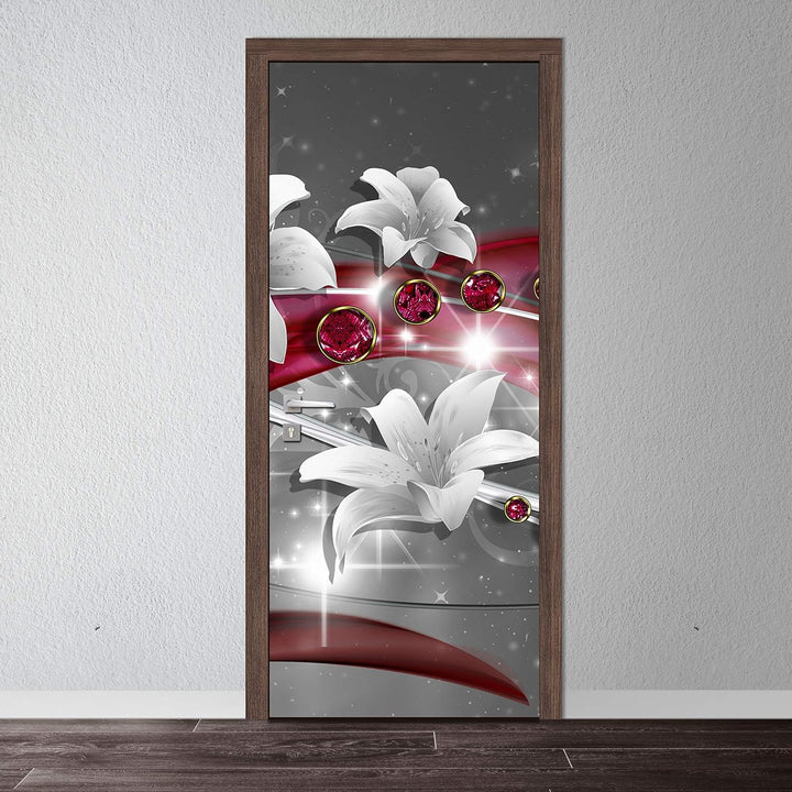 wandmotiv24 Türtapete Abstrakt Diamant Lilie 80 x 200cm (B x H) - Dekorfolie selbstklebend Sticker f