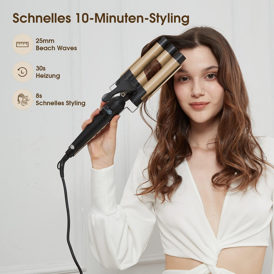4 in 1 Lockenstab Set,3 Fässer Welleneisen 32mm Keramik mit Lockenstab Grosse Locken,Welleneisen Ver