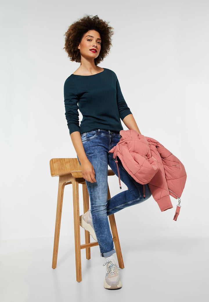 Damen Shirt in Unifarbe, 38 Deep Teal Blue