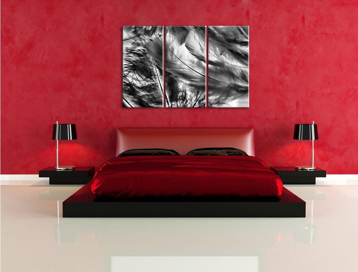 Pixxprint Bunte Federn als Leinwandbild - Grösse: 3-Teilig (120x80cm) - Wandbild - Kunstdruck - fert