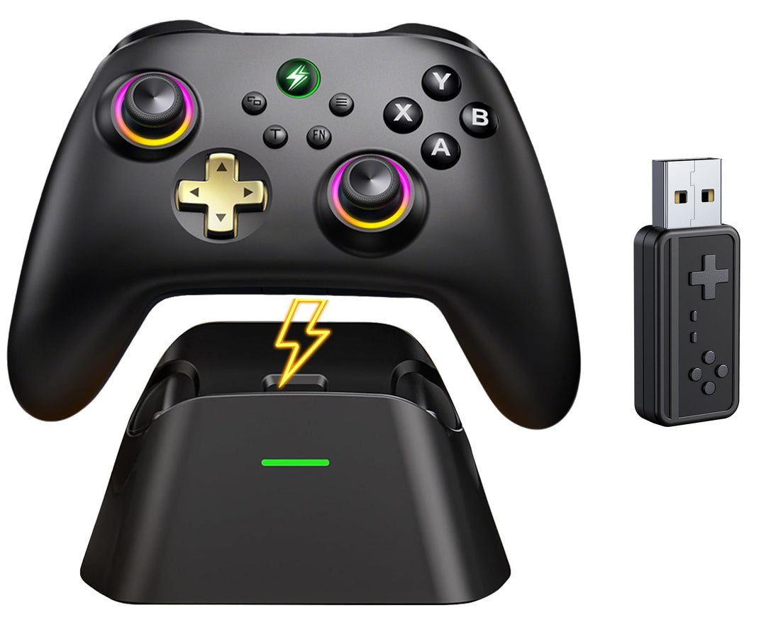 HELLCOOL Controller PC, 2.4GHz Wireless PC Controller mit Ladestation/Hall Joysticks&Trigger/Cooles