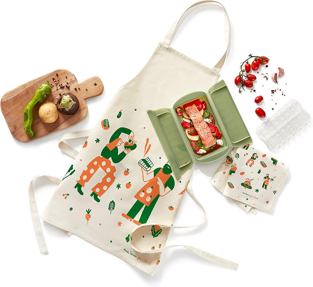 Lékué - Haushaltskocher-Set, Grün (3000119) Garbehälter + Schürze + Geschirrtuch, Garbehälter + Schü