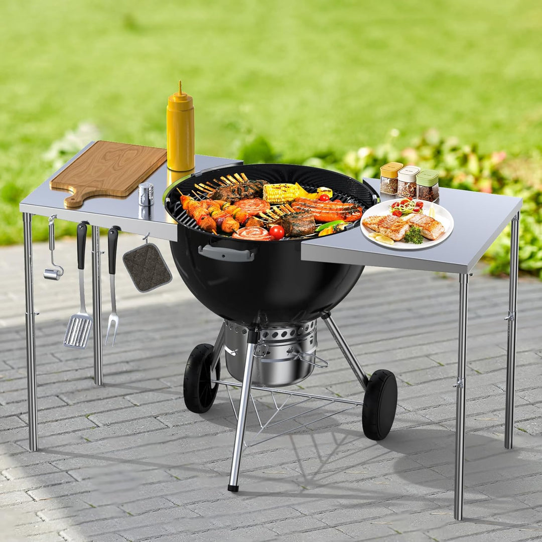 Onlyfire Grillplatte aus Holzkohle, abnehmbar, Beistelltisch aus Edelstahl, geeignet für alle Weber-