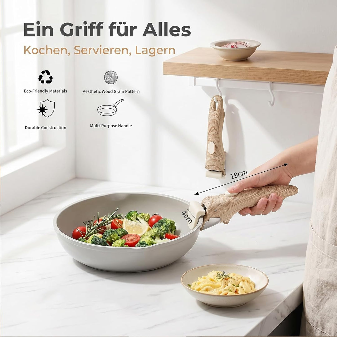 Abnehmbarer Griff für Topfset, Pfannengriff Holzmaserung, Pfannenset Abnehmbarer Grif - Universelle